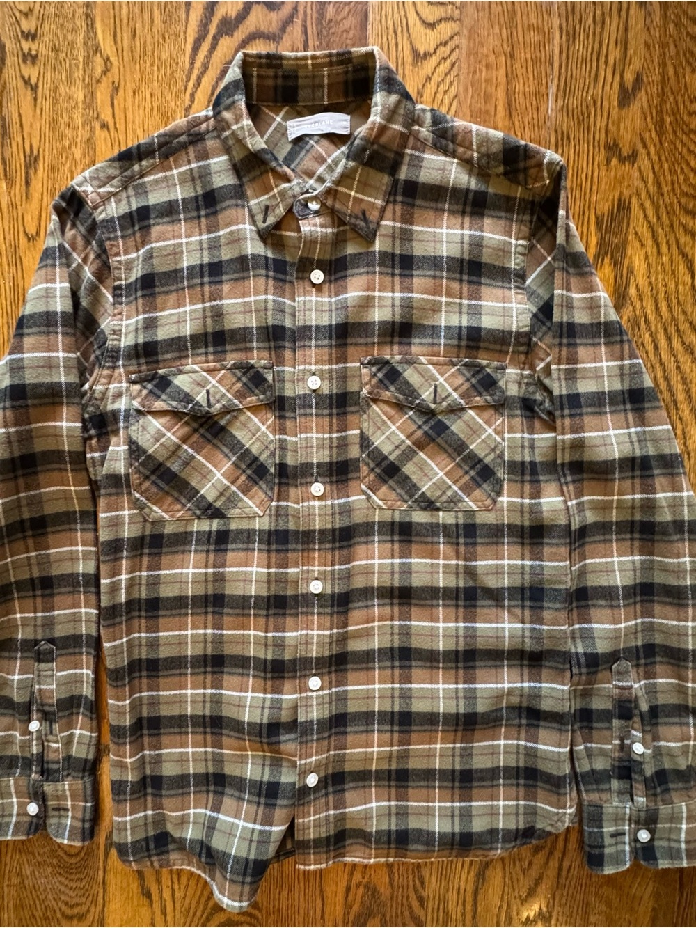 Everlane Green and Brown Plaid Men's Button-Up Flannel Shirt